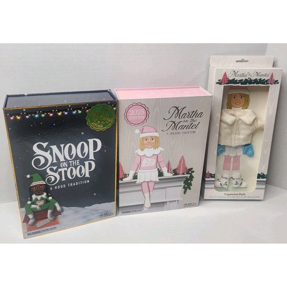 Martha Stewart On The Mantle  + Snoop On A Stoop SET Christmas Elf Doll 2025 New